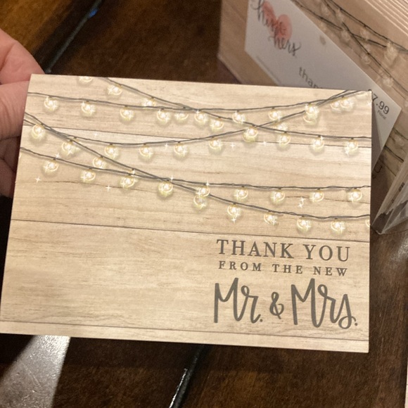 NWT Studio His & Hers Wedding Thank You Cards - Rustic Wood and Lights - Picture 3 of 11
